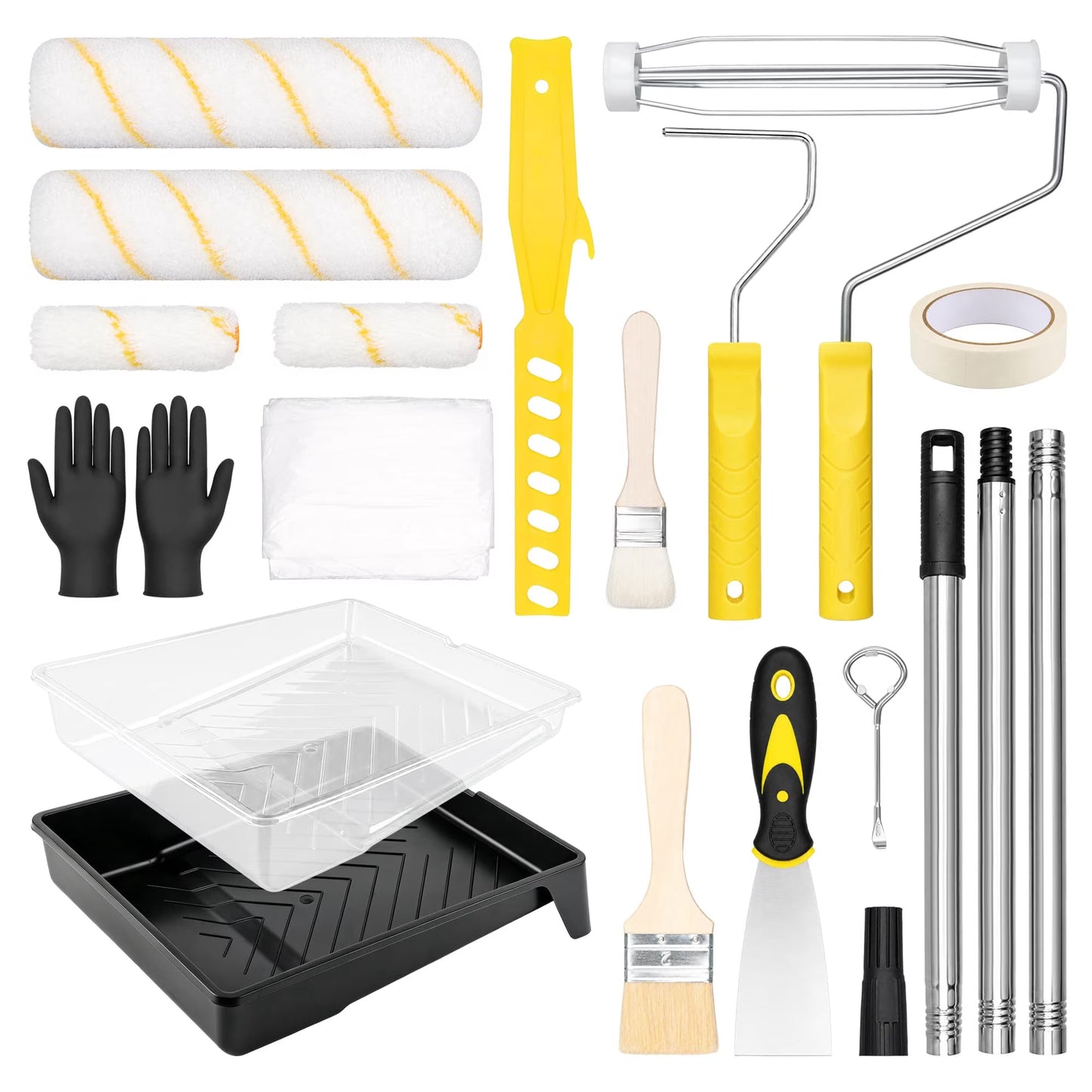 Sentryse Paint Roller Kit with Extension Pole, 4" & 9" Paint Rollers, 19 Pcs Paint Brushes for Walls