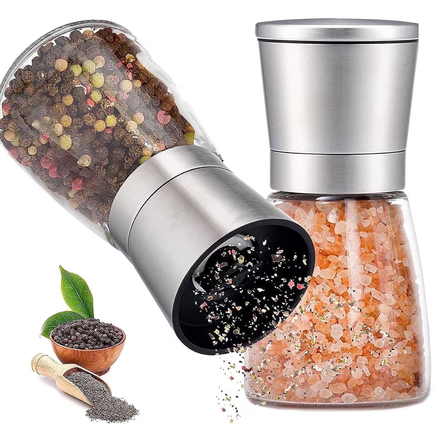 Sentryse Salt or Pepper Grinder, Manual Spice Mill, Refillable Pepper Mill, Stainless Steel, Adjustable Coarseness, 180ml/6oz, Perfect for Peppercorn, Salt or Spice