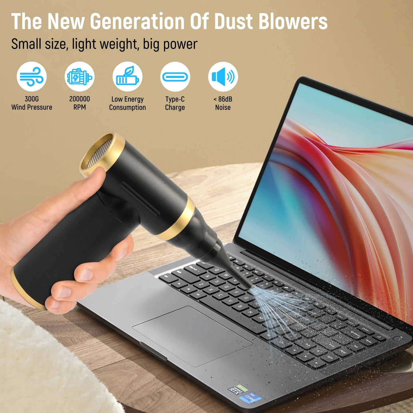 Sentryse Cordless Compressed Air Duster, 200000RPM Rechargeable Air Cleaner, Electric Air Blower to Replace Compressed Air Cans for Computer, Keyboard, Electronics