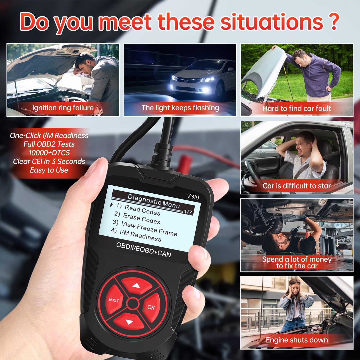 Sentryse OBD2 Scanner Diagnostic Tool, Car Code Reader for Cars and Trucks for Quick Retrieval of Error Codes, Check Engine Code Reader for All OBD II Vehicles since 1996