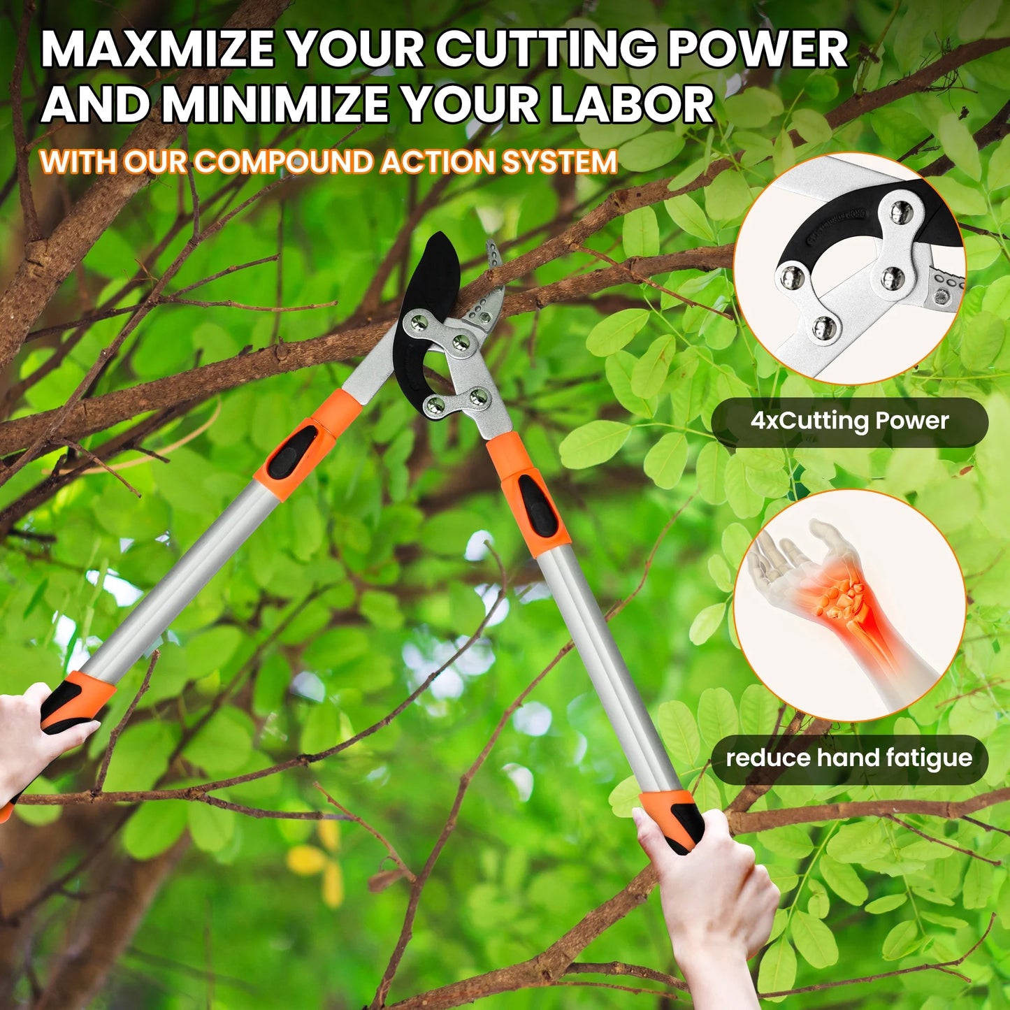 Extendable Anvil Loppers, 27-41'' Telescopic Tree Trimmer, Long Handle Branch Cutter with 2" Clean Cut Capacity for Gardening Pruning