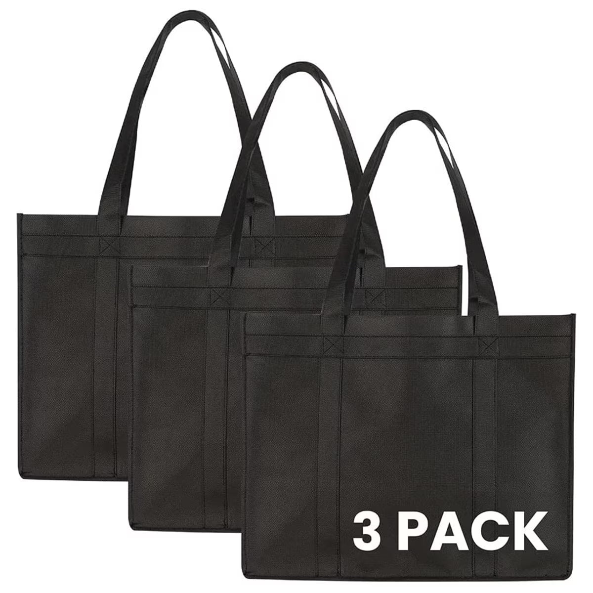 3 Pack Reusable Grocery Bags, Foldable Shopping Cart Bags, Washable Large Storage Reusable Bags, Grocery Tote Bag with Reinforced Handles & Thick Plastic Support Bottom