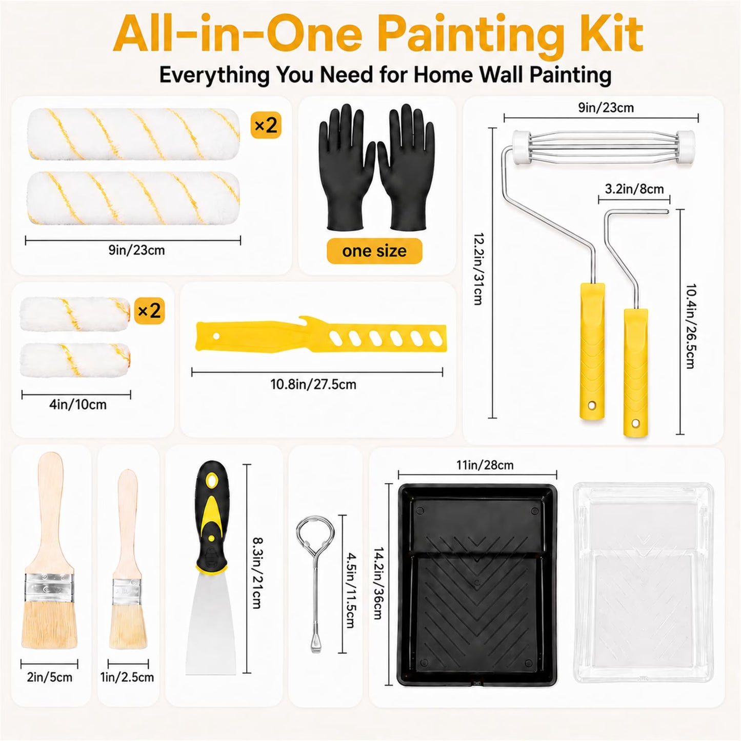 Sentryse Paint Roller Kit, 4" & 9" Paint Rollers, 14 Pcs Paint Brushes for Walls