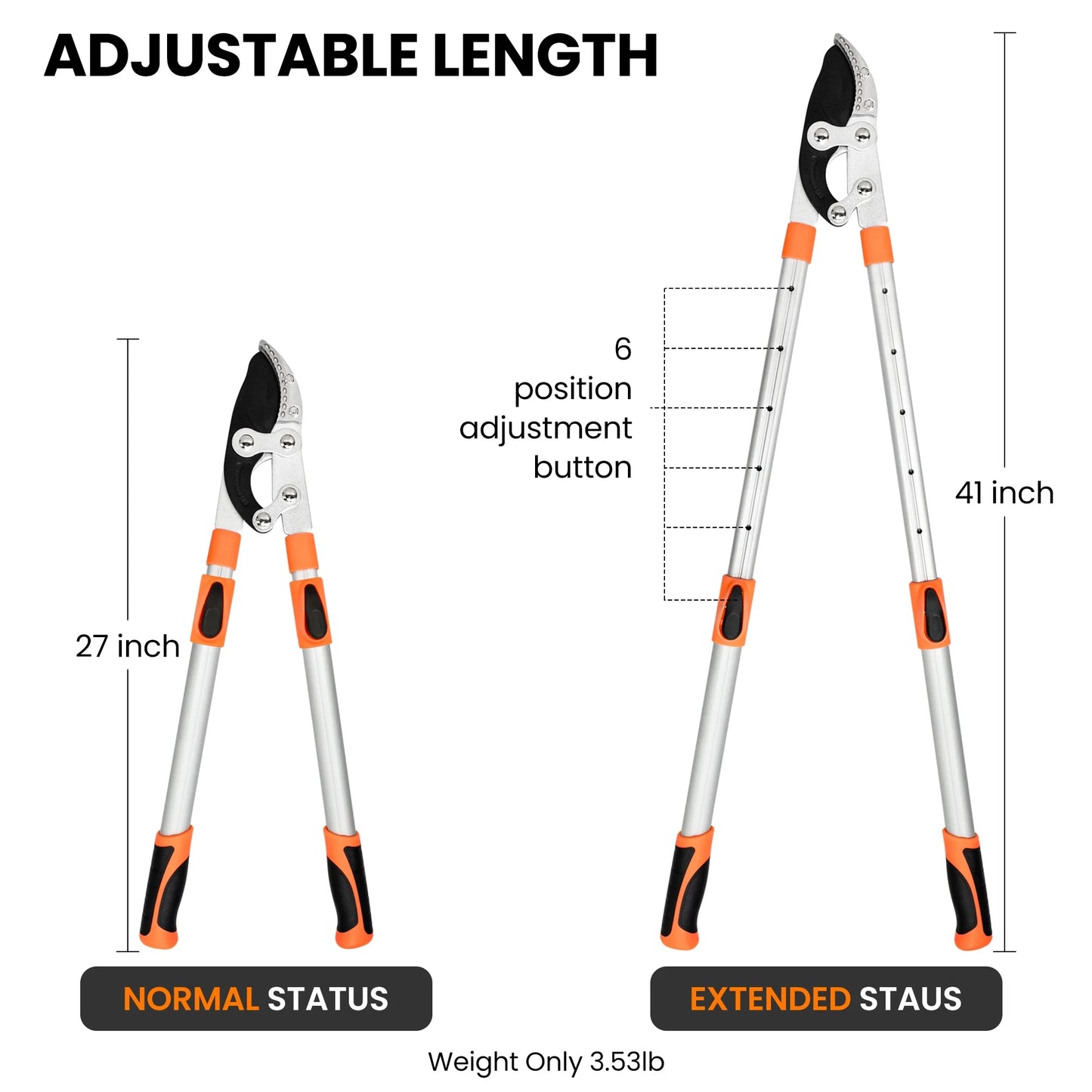 Extendable Anvil Loppers, 27-41'' Telescopic Tree Trimmer, Long Handle Branch Cutter with 2" Clean Cut Capacity for Gardening Pruning