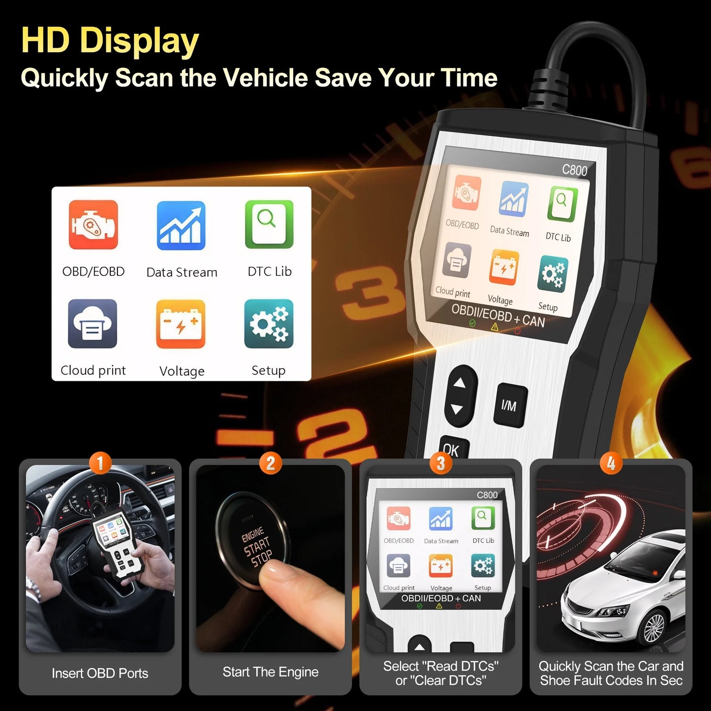 Tidymend OBD2 Scanner Diagnostic Tool, Code Reader for Cars and Trucks with Cloud Printed, Check Engine Car Code Reader for All Post-1996