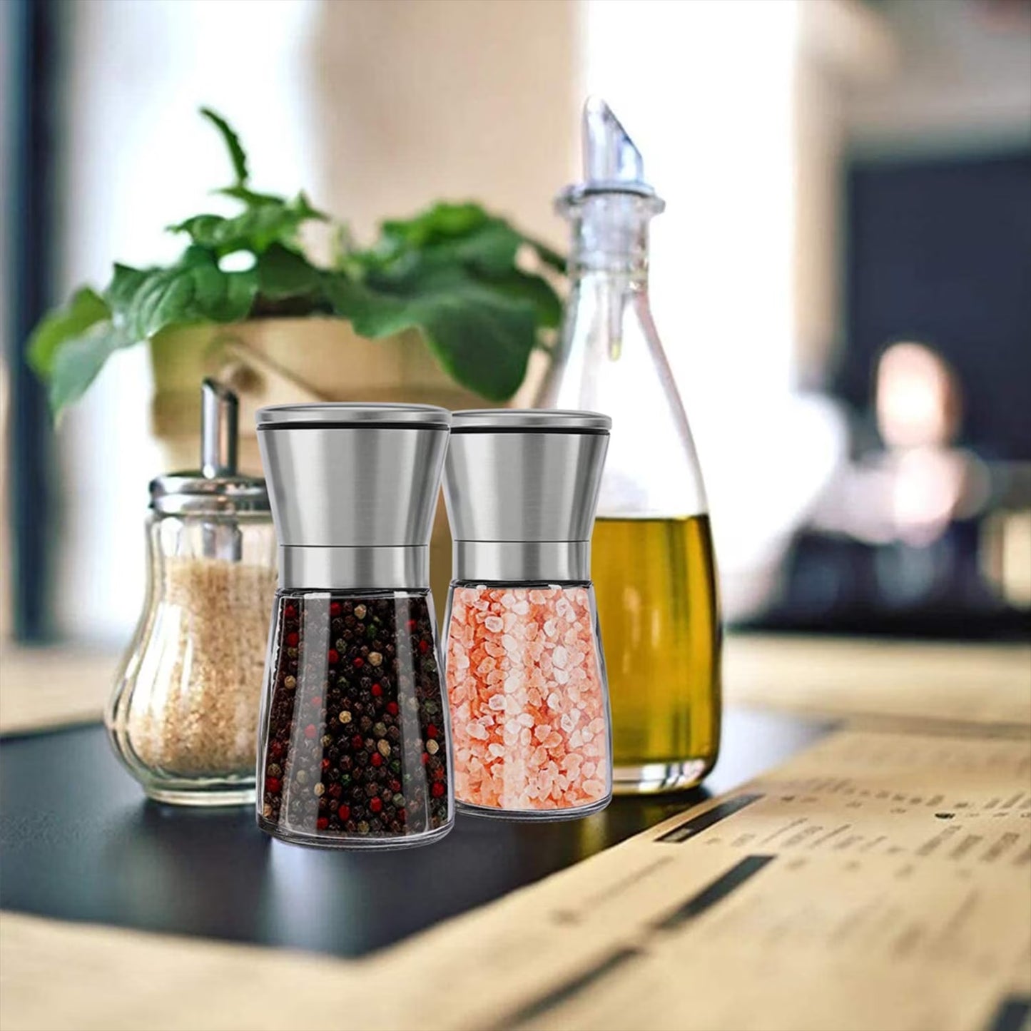 Sentryse Salt or Pepper Grinder, Manual Spice Mill, Refillable Pepper Mill, Stainless Steel, Adjustable Coarseness, 180ml/6oz, Perfect for Peppercorn, Salt or Spice
