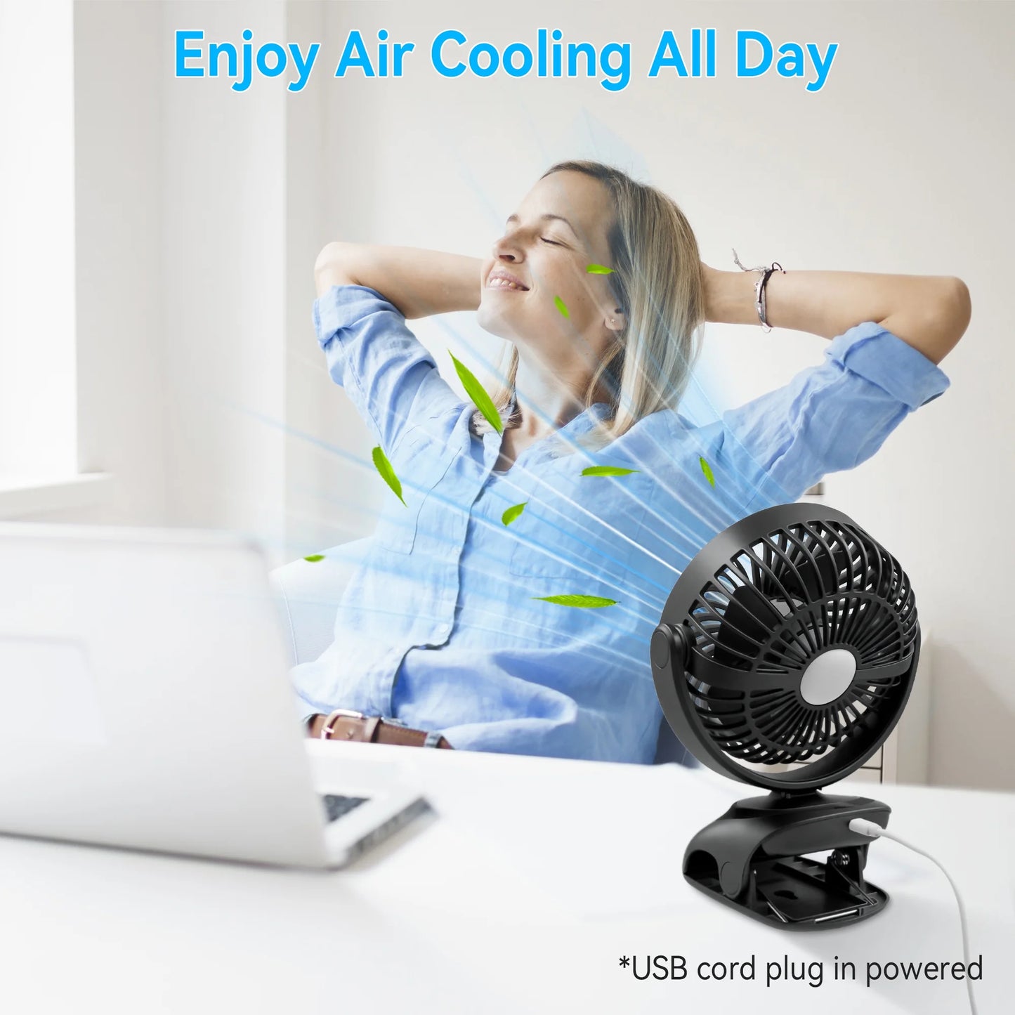 Sentryse Small Clip on Fan, Mini Bedside Desk Fan, USB Plug, with Sturdy Clamp,Black