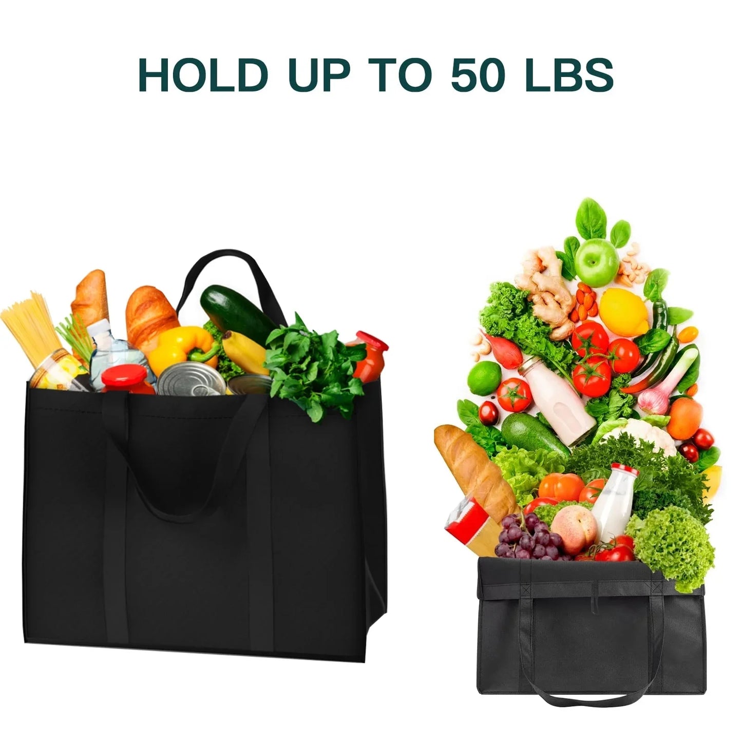 Sentryse 3-Piece Reusable Grocery Bags, Large Size Foldable Shopping Bag with Handle & Bottom Support