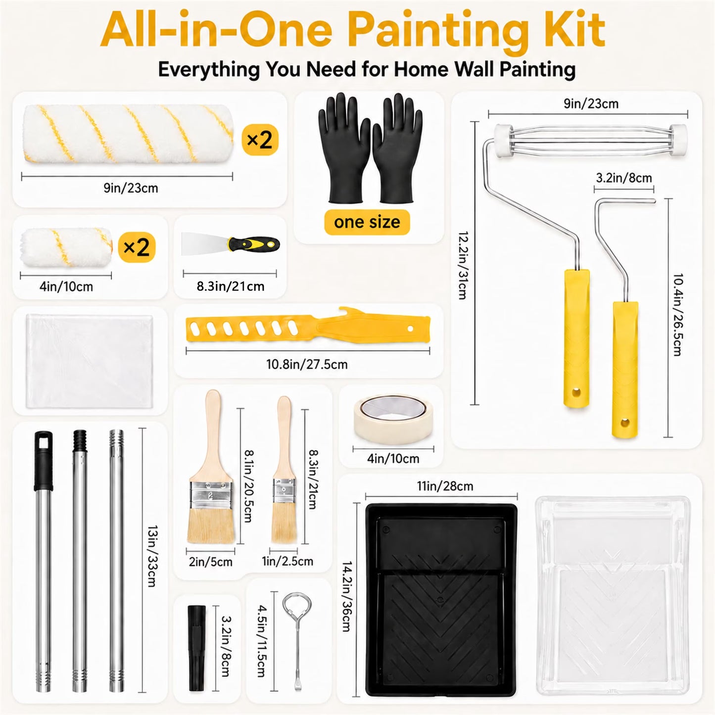 Sentryse Paint Roller Kit with Extension Pole, 4" & 9" Paint Rollers, 19 Pcs Paint Brushes for Walls