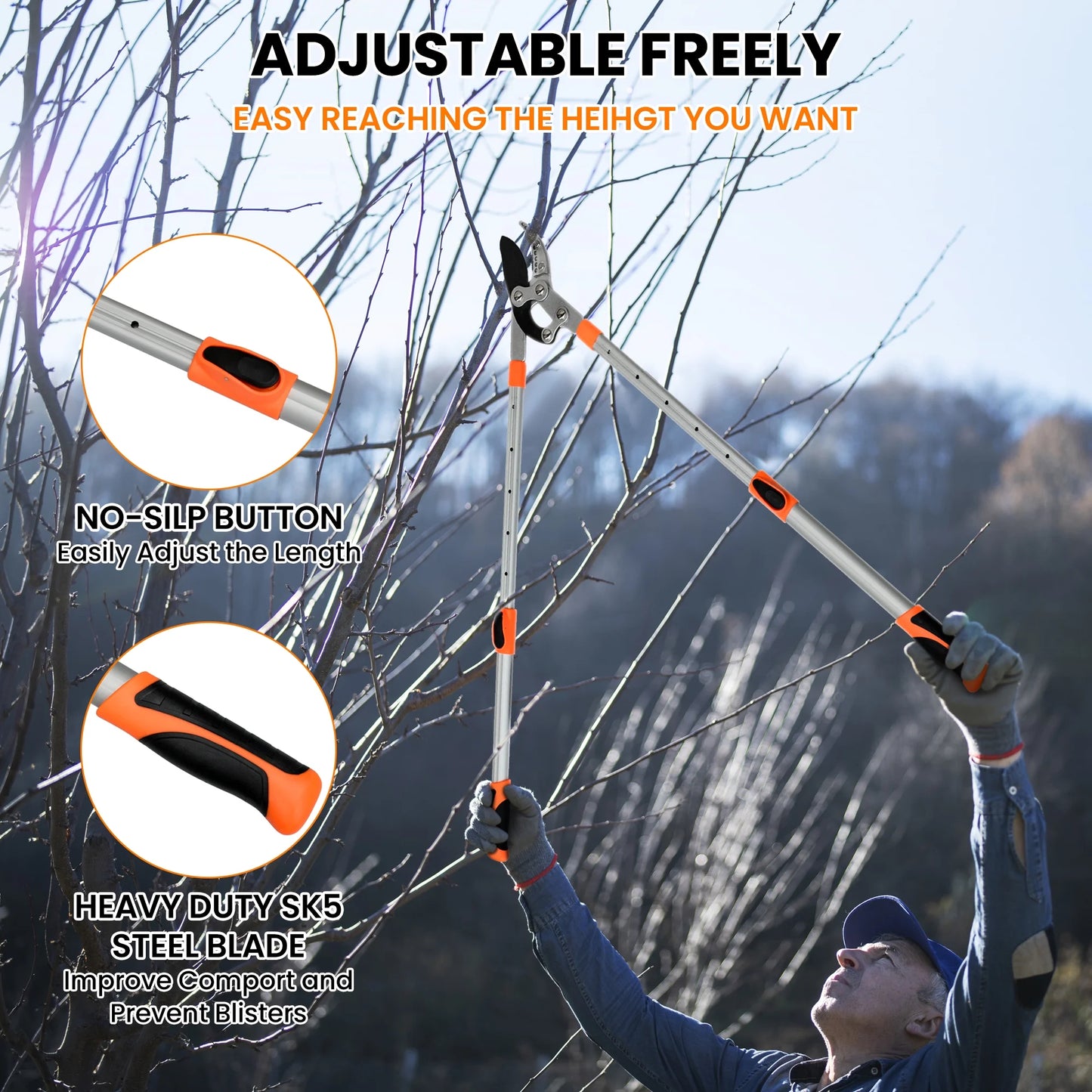 Extendable Anvil Loppers, 27-41'' Telescopic Tree Trimmer, Long Handle Branch Cutter with 2" Clean Cut Capacity for Gardening Pruning