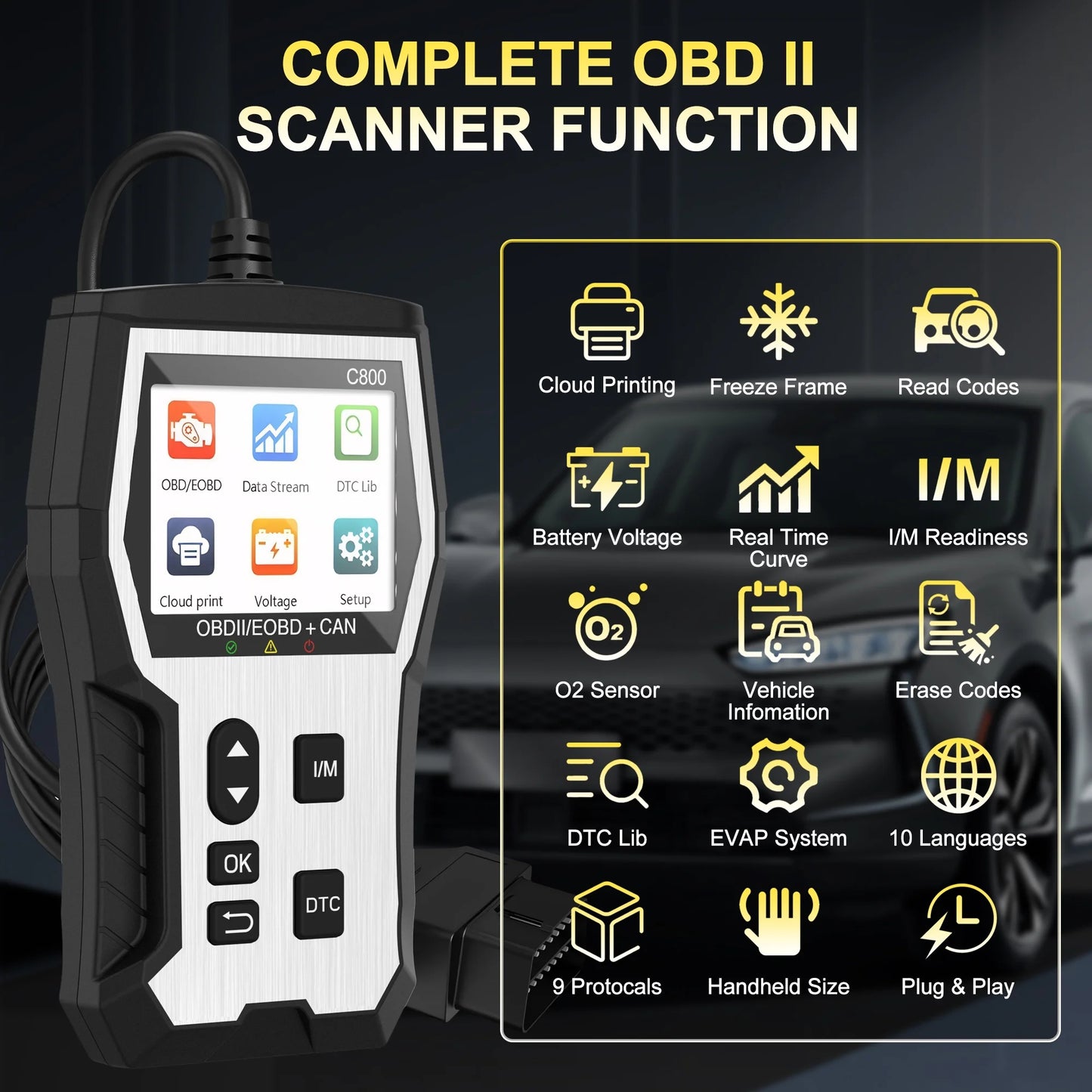 Tidymend OBD2 Scanner Diagnostic Tool, Code Reader for Cars and Trucks with Cloud Printed, Check Engine Car Code Reader for All Post-1996