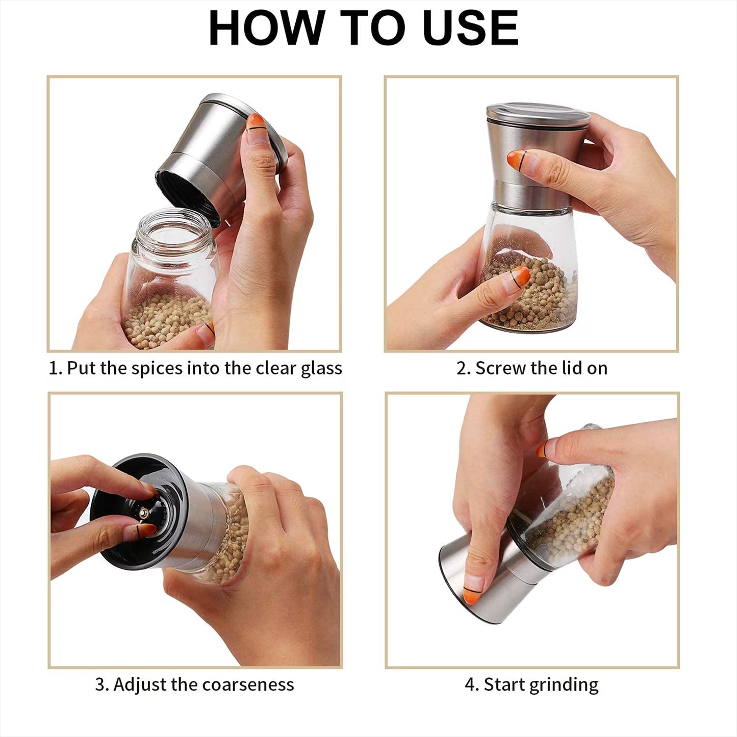 Sentryse Salt or Pepper Grinder, Manual Spice Mill, Refillable Pepper Mill, Stainless Steel, Adjustable Coarseness, 180ml/6oz, Perfect for Peppercorn, Salt or Spice