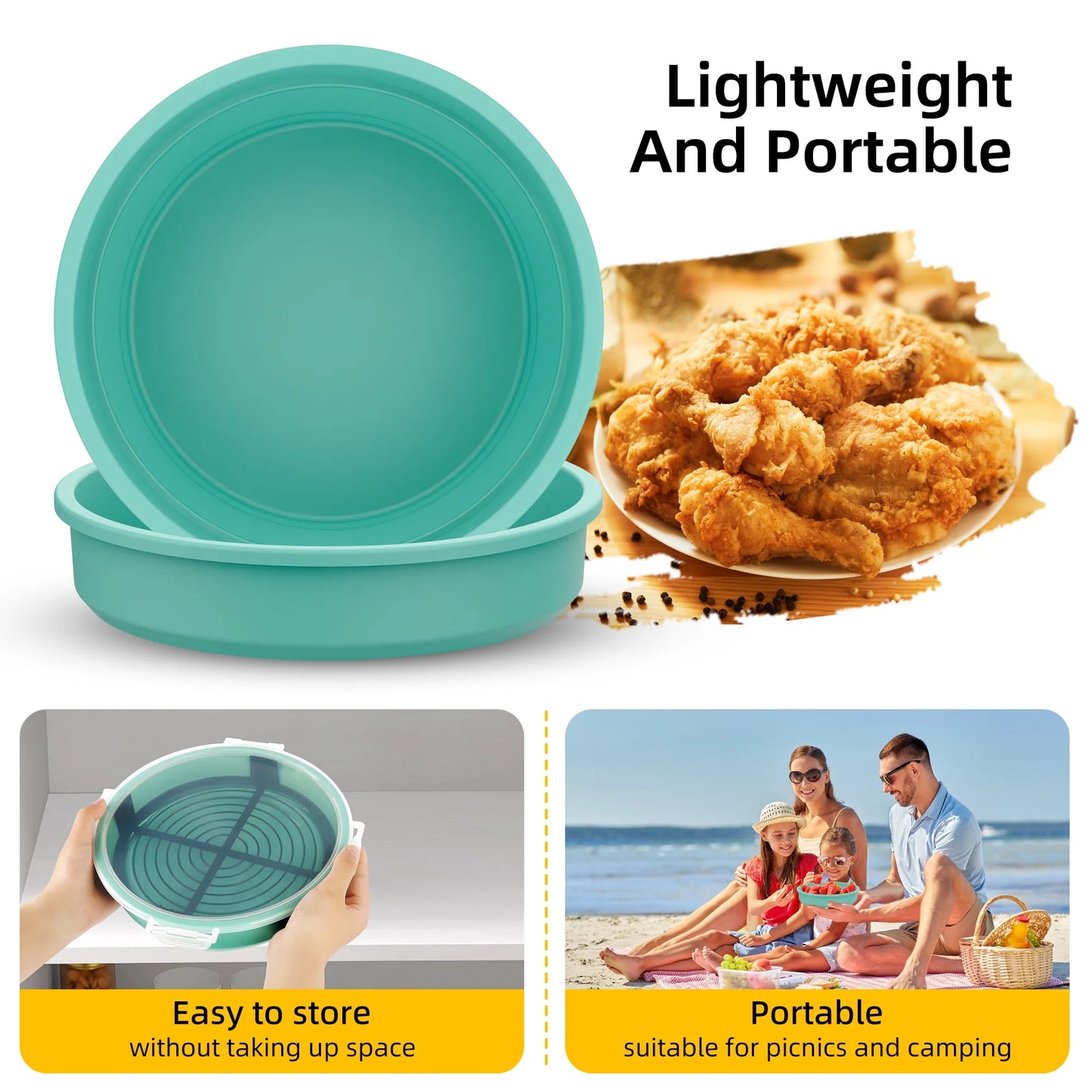Sentryse Collapsible Batter Bowl, Mess Free Breading Shaker, Silicone Mixing Bowls with Lids, Green