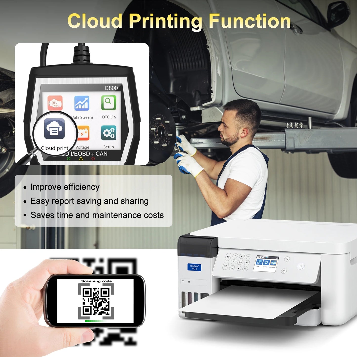 Tidymend OBD2 Scanner Diagnostic Tool, Code Reader for Cars and Trucks with Cloud Printed, Check Engine Car Code Reader for All Post-1996