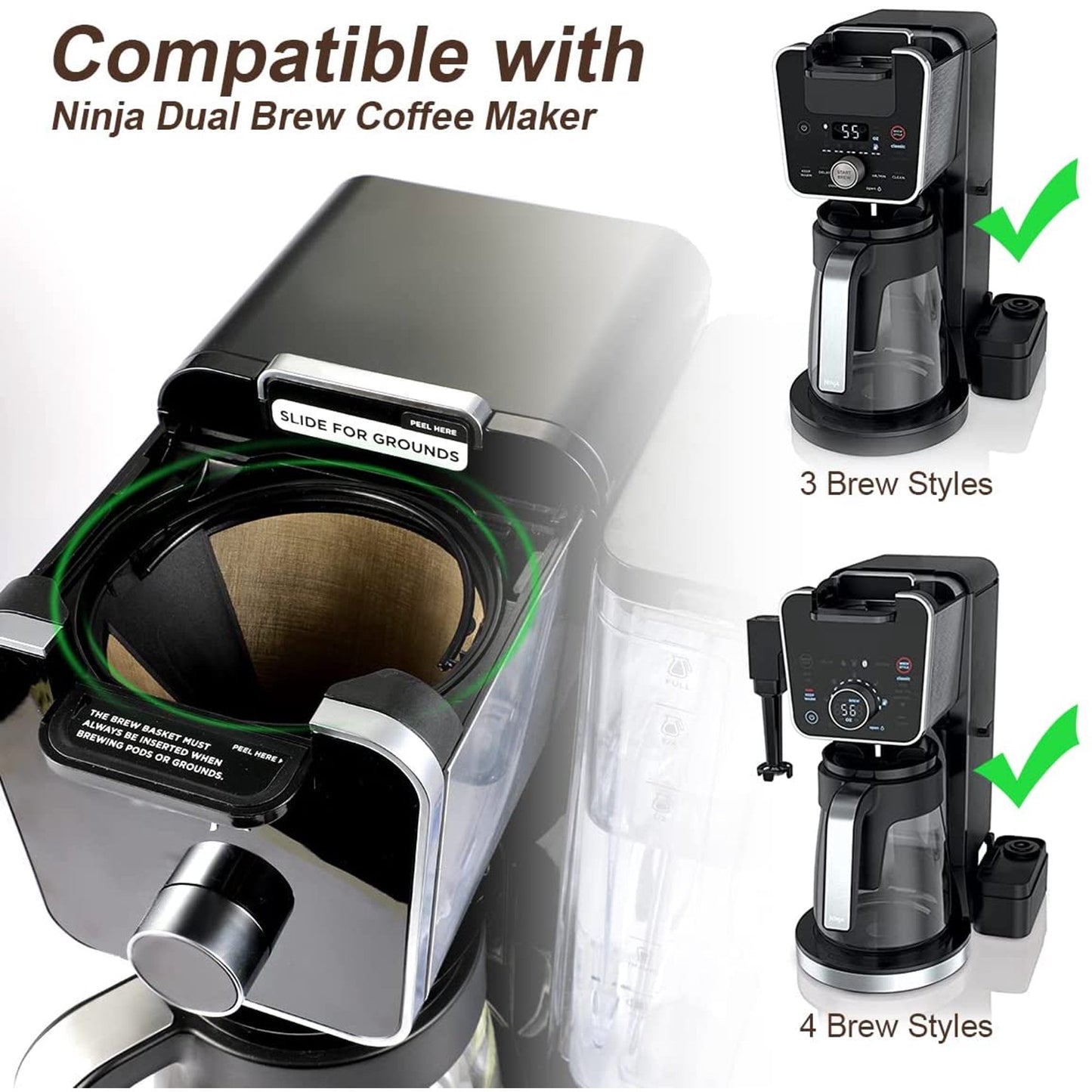 Sentryse GTF-4 Reusable Coffee Filter, Gold Tone Replacement Brew Filter Compatible with Ninja Coffee Brewer, Cone Style, 2 Pack