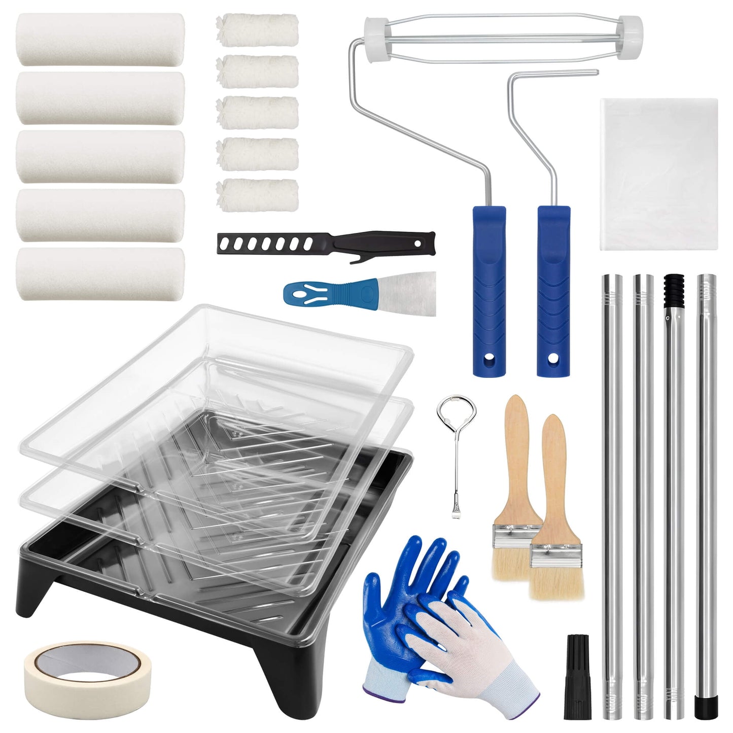 Tidymend Paint Roller Kit, 28 Pcs Paint Rollers with Extension Pole, Roller Paint Brush for Painting Walls