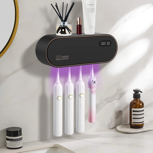 Sentryse Toothbrush Holders for Bathrooms, Rechargeable UV Toothbrush Sanitizer Holder, Wall Mounted 4 Slot, 1 Pack
