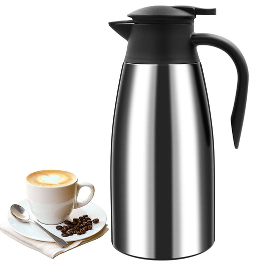 68oz Thermal Coffee Carafe, Stainless Steel Vacuum Insulated Coffee Thermos for Hot and Cold Beverage (Silver）