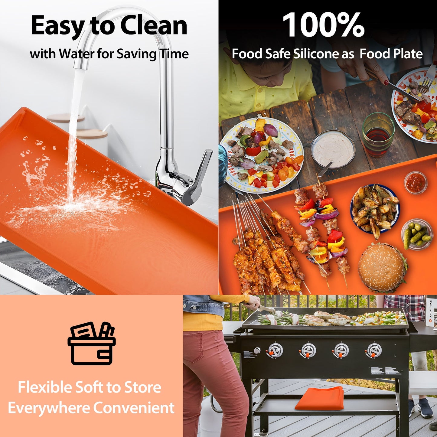 36" Full-Edge Protective Griddle Mat for Blackstone, Food-Grade Silicone Griddle Cover, Blackstone Griddle Accessories, Orange