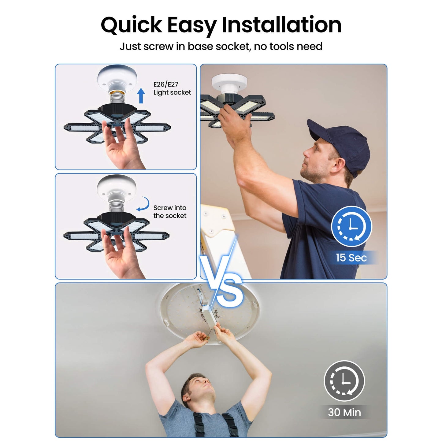 Sentryse LED Garage Lights Bulb 6500K 2200LM, E26/E27 Garage Ceiling Shop Light, 2 Pack