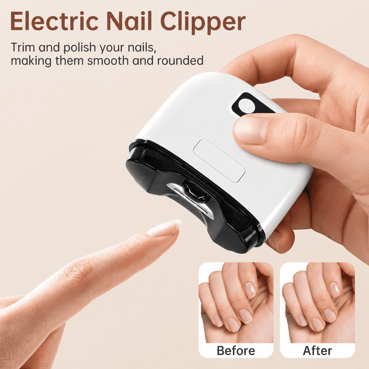 Electric Nail Clipper with Clippings Catcher - 3-Speed Automatic Nail Trimmer with LED Light, Safe for Adults, Seniors, Kids ＆ Babies (White)