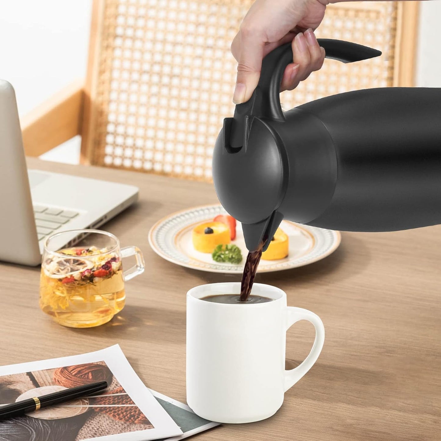 68oz Thermal Coffee Carafe, Stainless Steel Vacuum Insulated Coffee Thermos for Hot and Cold Beverage (Black)