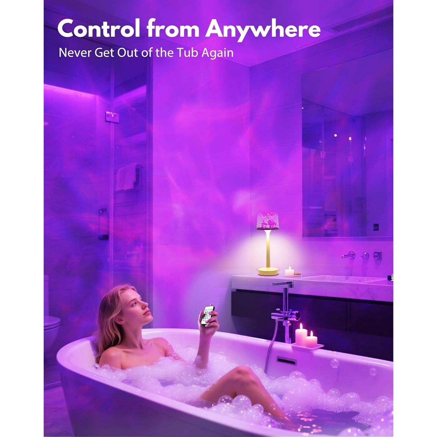 Sentryse Shower Lamp - Waterproof Bathroom Lamp with 16 Color Ocean Wave Projector, Rechargeable Shower Light with Touch & Remote Control, Cordless Light for Inside Shower/Bathtub