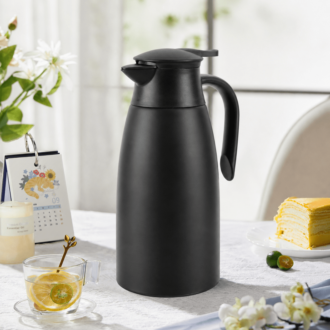 68oz Thermal Coffee Carafe, Stainless Steel Vacuum Insulated Coffee Thermos for Hot and Cold Beverage (Black)