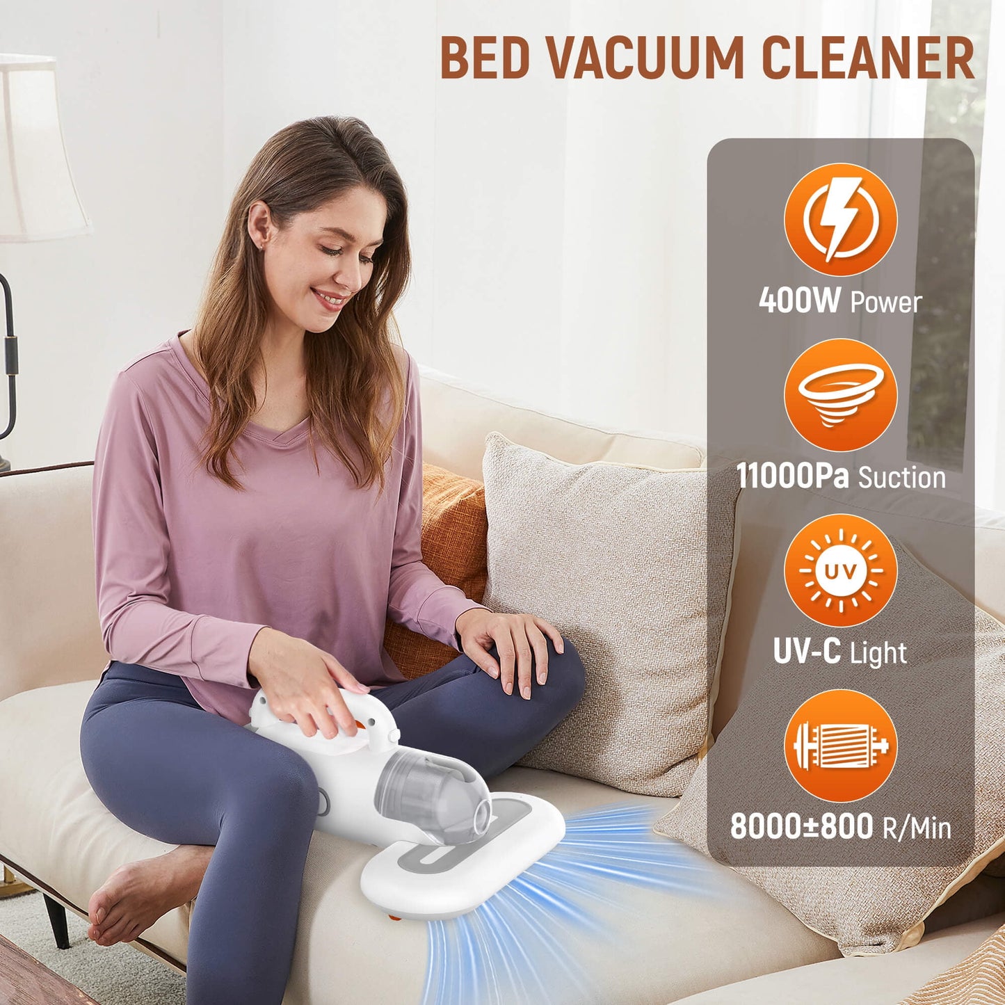 Sentryse 11Kpa Handheld Mattress Vacuum Cleaner, UV Light for Deep Cleaning Bed, Sofa, Couch, Pillow