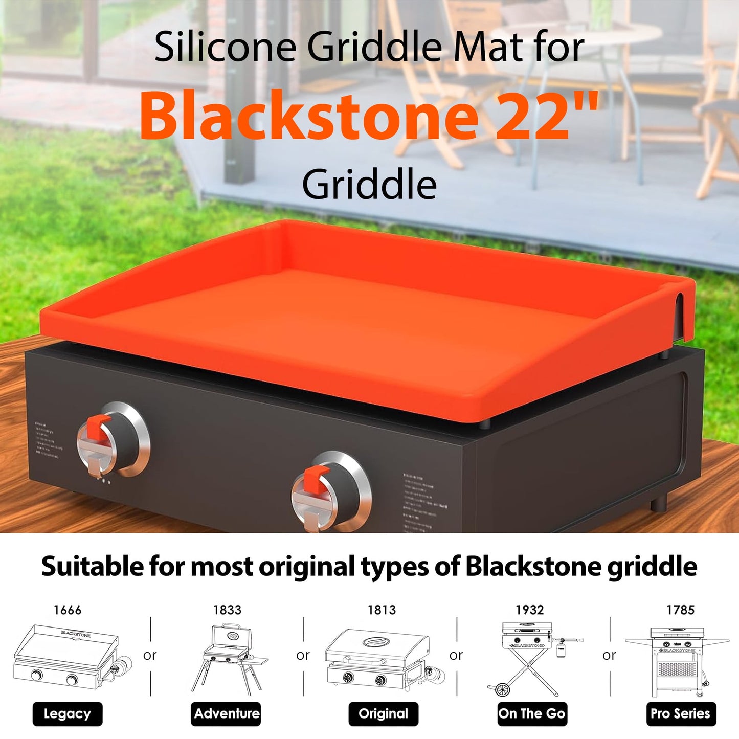 22" Silicone Griddle Mat for Blackstone, Full-Edge Protective, Food-Grade Silicone Griddle Cover, Blackstone Griddle Accessories, Orange