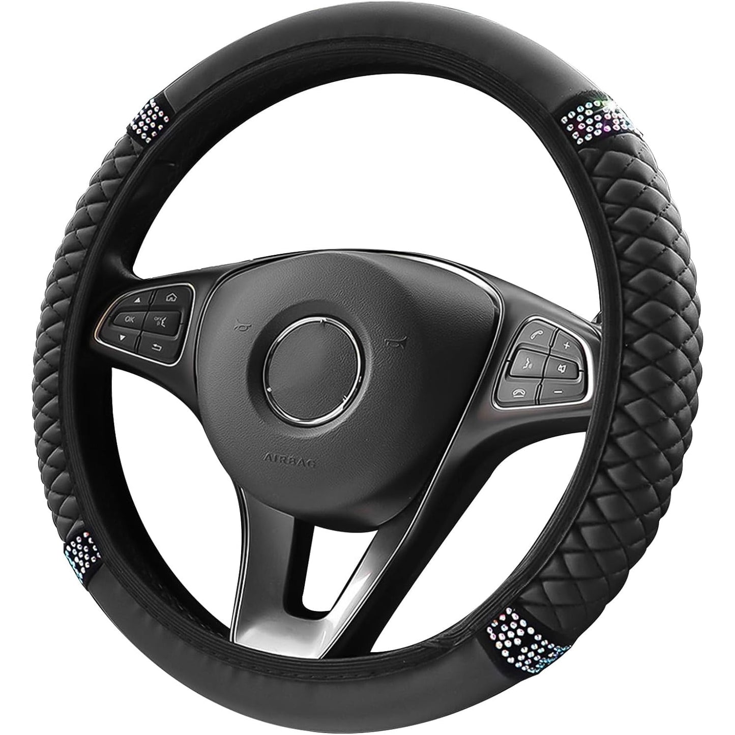 Sentryse Leather Car Steering Wheel Cover with Anti-Slip Lining, Universal 15 inch, Black
