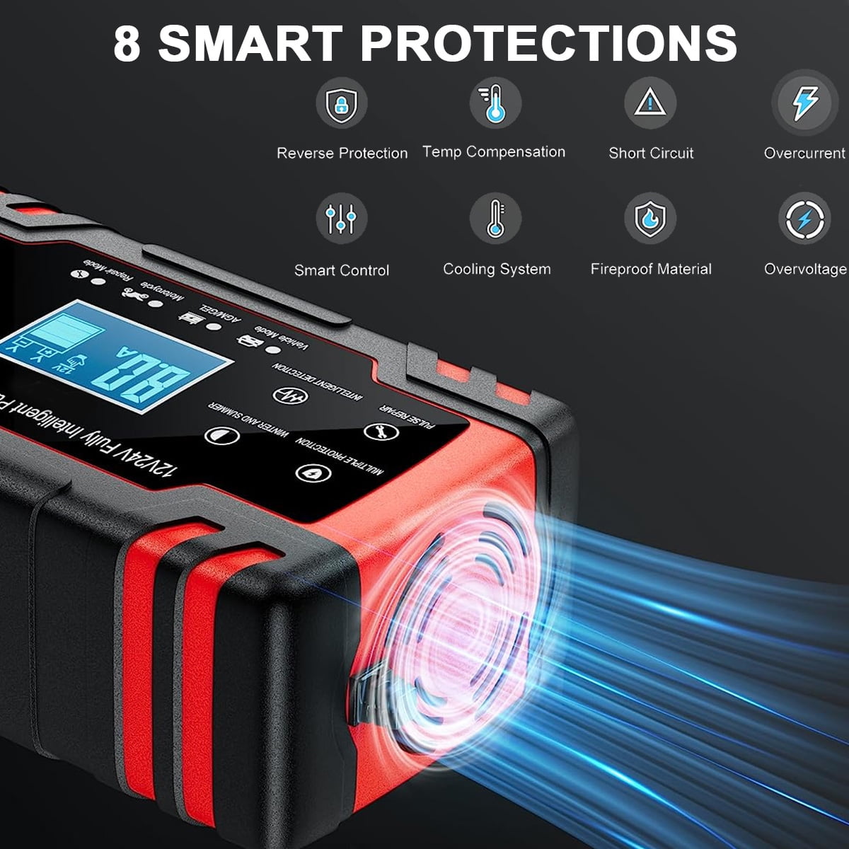 Sentryse Battery Charger 8-Amp, 12V 24V Fully-Automatic Smart Car Battery Charger, Battery Maintainer Trickle Charger, Battery Desulfator with Temperature Compensation