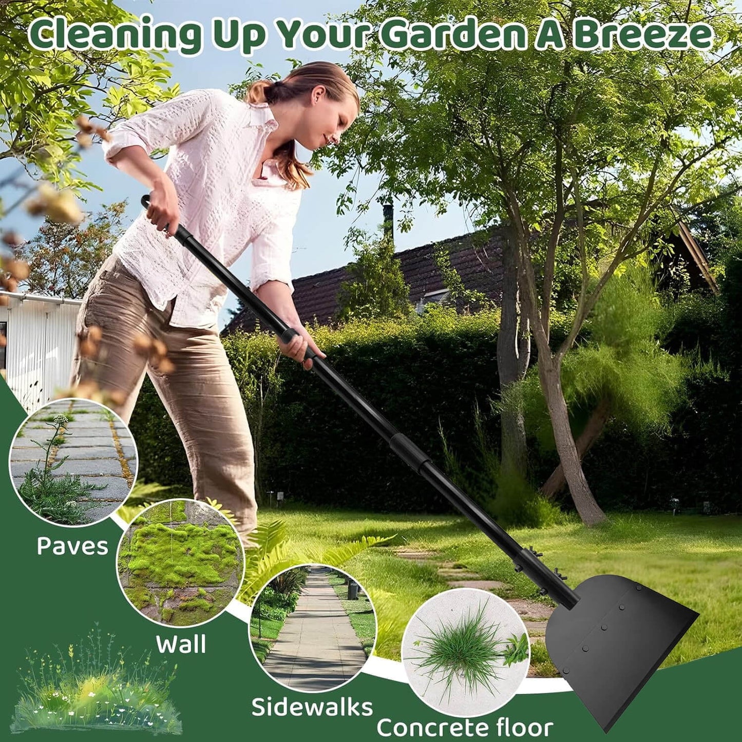 Sentryse Garden Flat Shovel, 54" Garden Cleaning Shovel, Heavy Duty Manual Weeder Metal Floor Scraper Garden Tool for Lawn Edging, Digging, Weeding, Scraping, Ice Remove