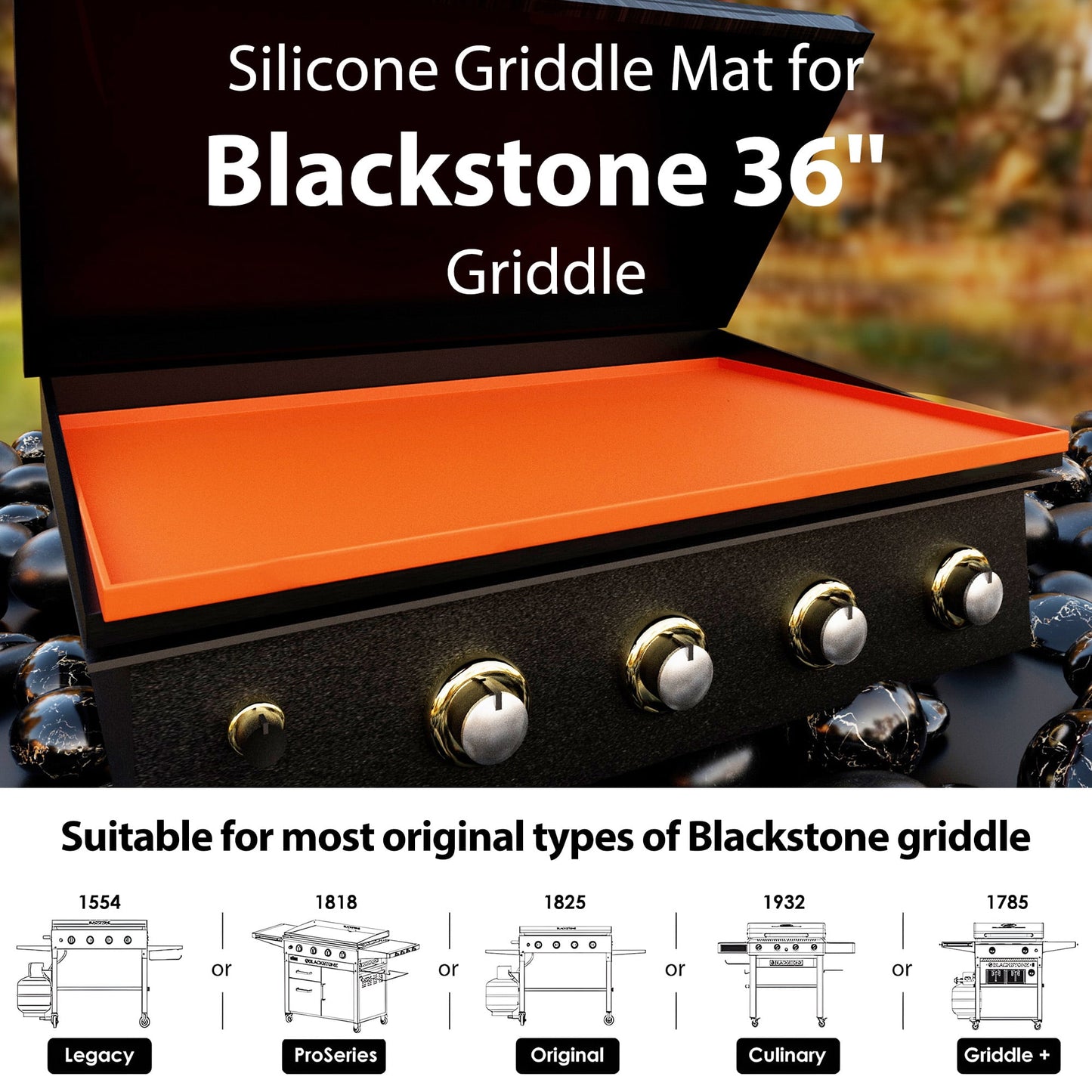 36" Full-Edge Protective Griddle Mat for Blackstone, Food-Grade Silicone Griddle Cover, Blackstone Griddle Accessories, Orange