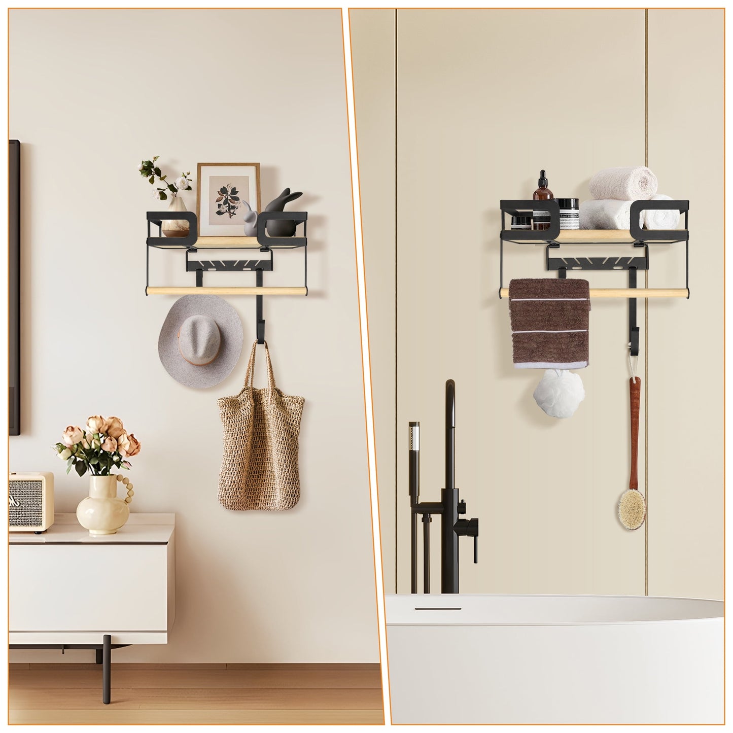 Sentryse Ironing Board Hanger, Metal Wall Mount Iron and Ironing Board Holder with Storage Shelf for Laundry Room, Black